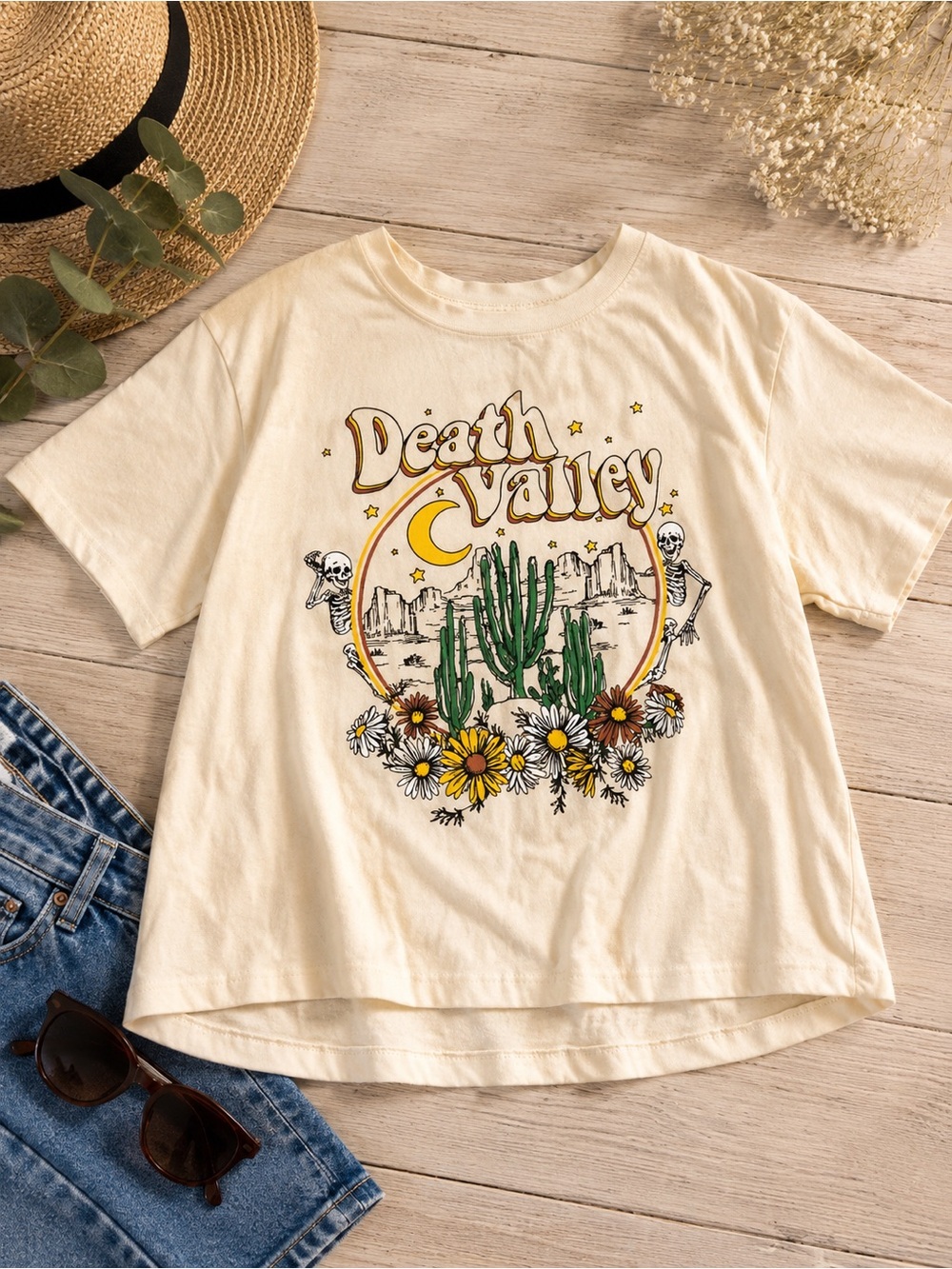 Cloud Dancer Death Valley Graphic Tee Cream Cotton T-Shirt | Size M